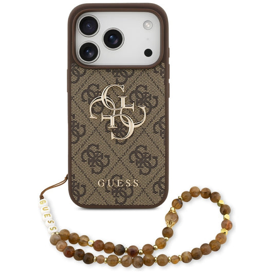 Husa pentru Apple iPhone 17 Pro, Guess, 4G Classic Logo with Pearl Strap, Maro