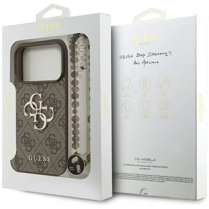 Husa pentru Apple iPhone 17 Pro, Guess, 4G Classic Logo with Pearl Strap, Maro