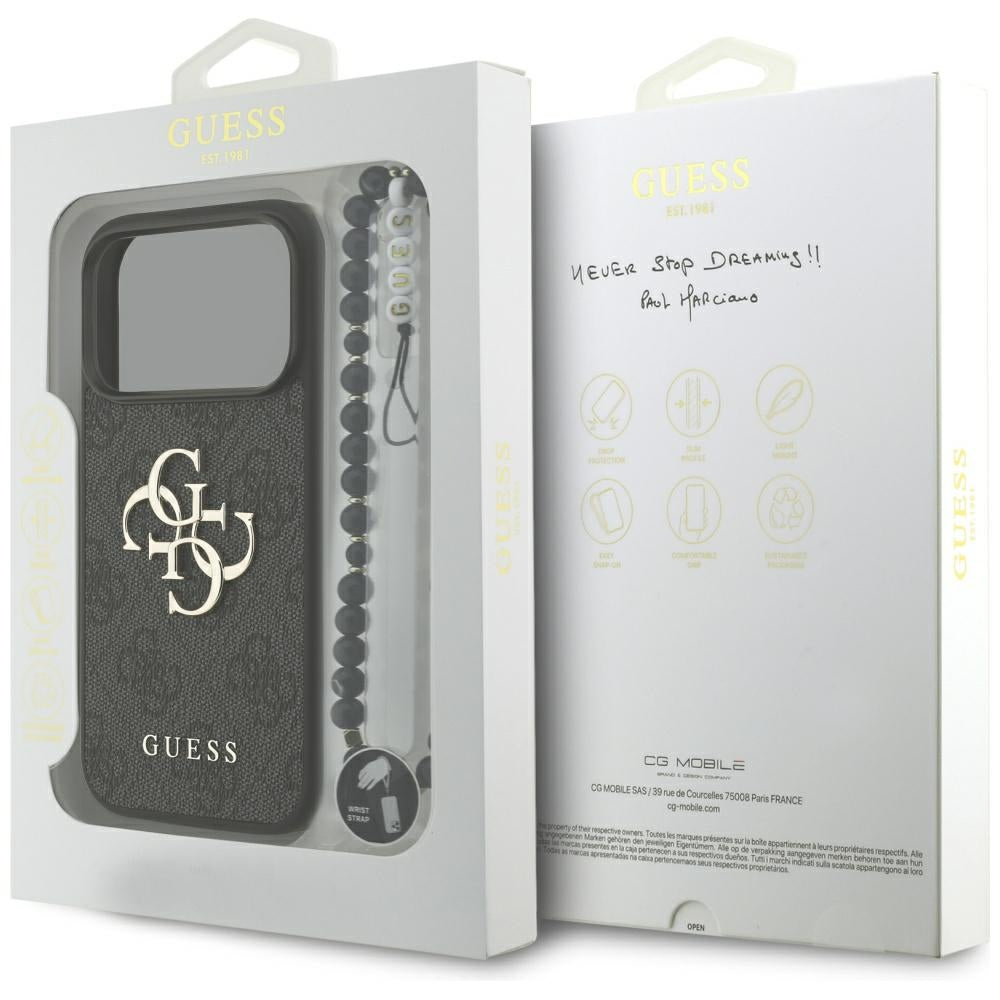 Husa pentru Apple iPhone 17 Pro, Guess, 4G Classic Logo with Strap, Neagra