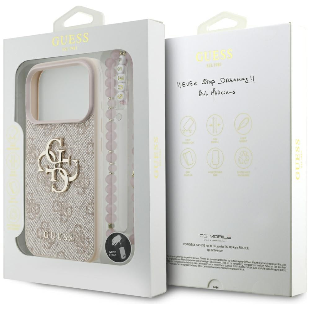 Husa pentru Apple iPhone 17 Pro, Guess, 4G Classic Logo with Strap, Roz