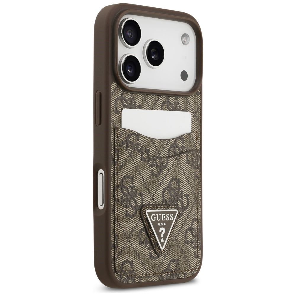 Husa pentru Apple iPhone 17 Pro, Guess, 4G Double Card Triangle, Maro