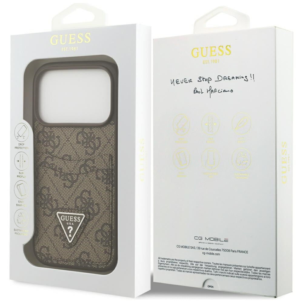 Husa pentru Apple iPhone 17 Pro, Guess, 4G Double Card Triangle, Maro