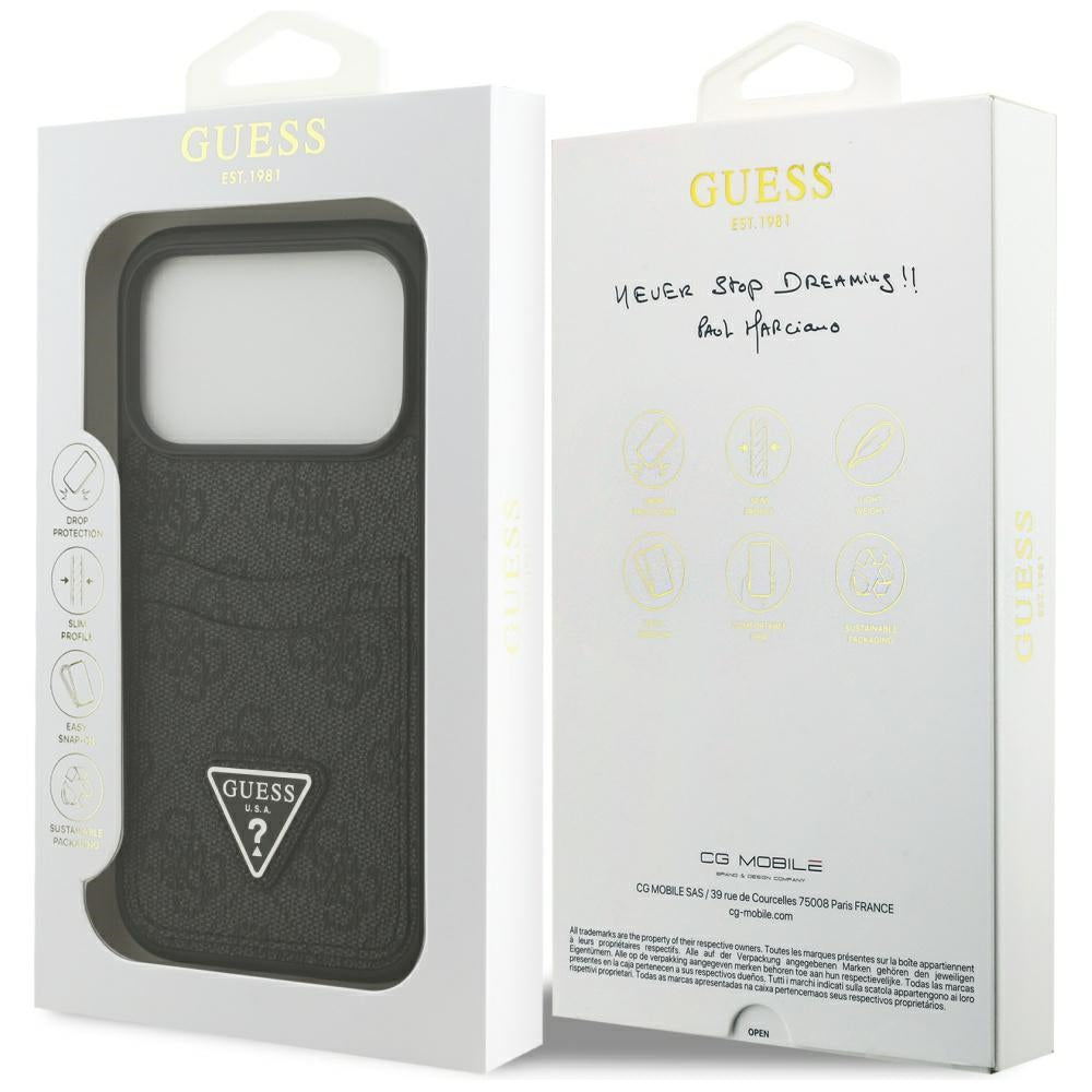 Husa pentru Apple iPhone 17 Pro, Guess, 4G Double Card Triangle, Neagra