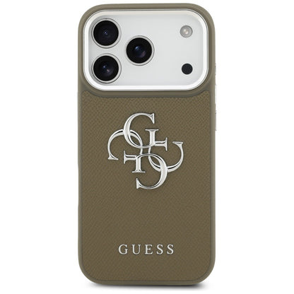 Husa pentru Apple iPhone 17 Pro, Guess, 4G Grained Big And Classic Logo, Maro Argintie