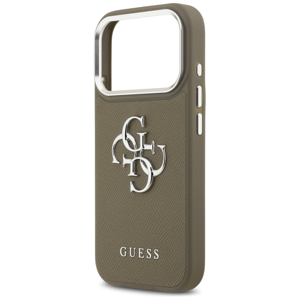 Husa pentru Apple iPhone 17 Pro, Guess, 4G Grained Big And Classic Logo, Maro Argintie
