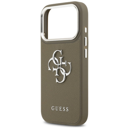 Husa pentru Apple iPhone 17 Pro, Guess, 4G Grained Big And Classic Logo, Maro Argintie