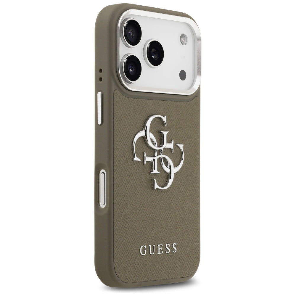 Husa pentru Apple iPhone 17 Pro, Guess, 4G Grained Big And Classic Logo, Maro Argintie