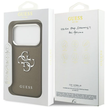 Husa pentru Apple iPhone 17 Pro, Guess, 4G Grained Big And Classic Logo, Maro Argintie