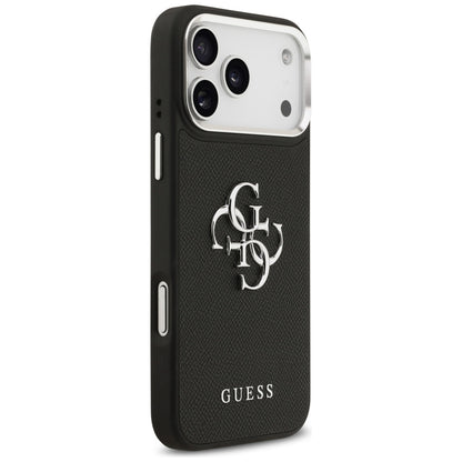 Husa pentru Apple iPhone 17 Pro, Guess, 4G Grained Big and Classic Logo, Neagra Argintie