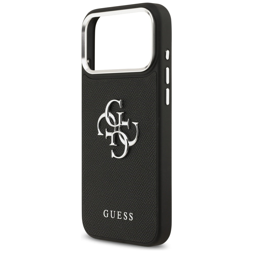 Husa pentru Apple iPhone 17 Pro, Guess, 4G Grained Big and Classic Logo, Neagra Argintie