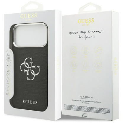 Husa pentru Apple iPhone 17 Pro, Guess, 4G Grained Big and Classic Logo, Neagra Argintie