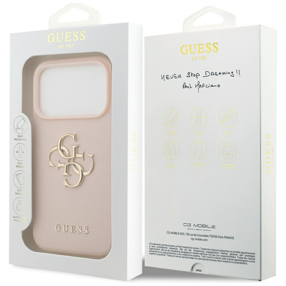 Husa pentru Apple iPhone 17 Pro, Guess, 4G Grained Big and Classic Logo, Roz