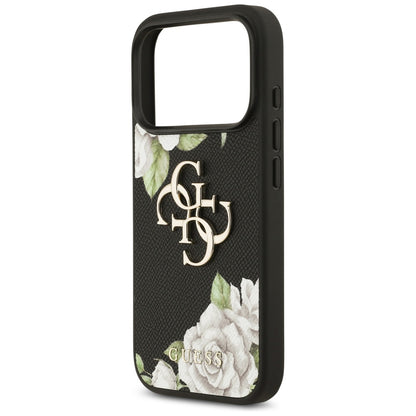 Husa pentru Apple iPhone 17 Pro, Guess, 4G Grained Roses Big Logo, Neagra
