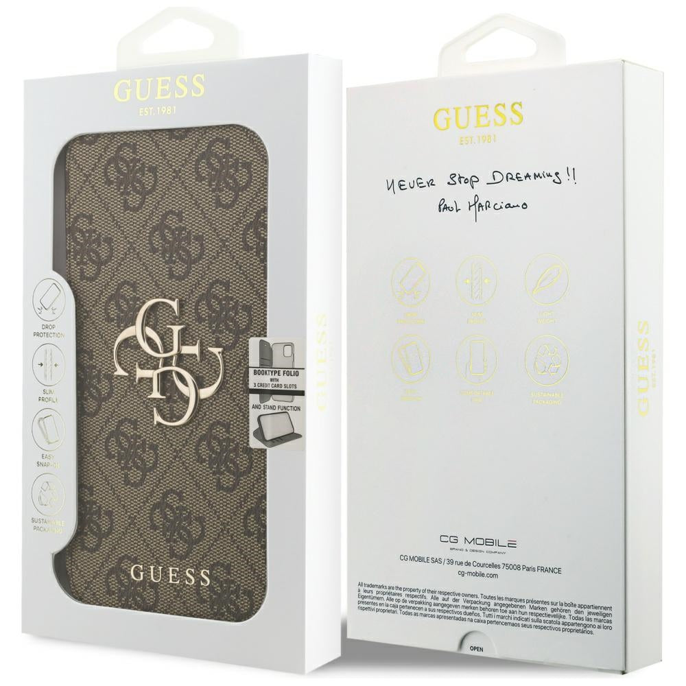 Husa pentru Apple iPhone 17 Pro, Guess, 4G Metal Logo, Maro