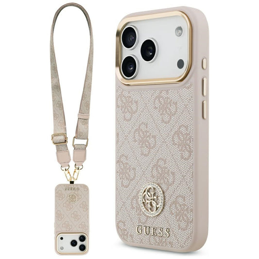 Husa pentru Apple iPhone 17 Pro, Guess, 4G Strass Logo and Big Strap, Roz