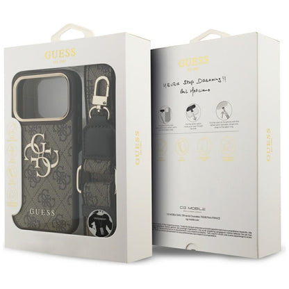 Husa pentru Apple iPhone 17 Pro, Guess, Big 4G Classic Logo with Big Strap, Maro