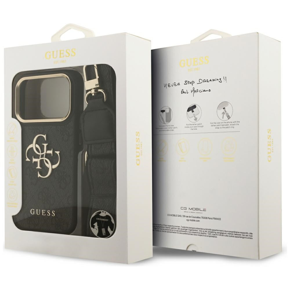 Husa pentru Apple iPhone 17 Pro, Guess, Big 4G Classic Logo with Big Strap, Neagra