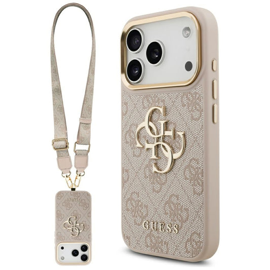 Husa pentru Apple iPhone 17 Pro, Guess, Big 4G Classic Logo with Big Strap, Roz