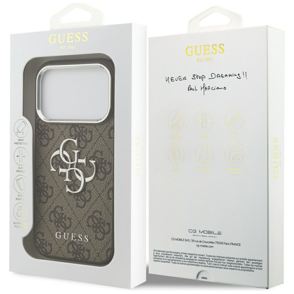 Husa pentru Apple iPhone 17 Pro, Guess, Big 4G Logo Classic, Maro Argintie