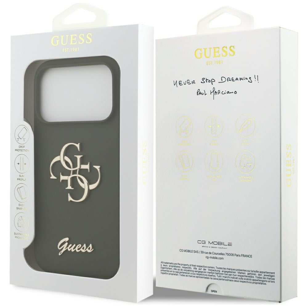 Husa pentru Apple iPhone 17 Pro, Guess, Big 4G Script, Kaki