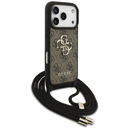Husa pentru Apple iPhone 17 Pro, Guess, Crossbody Cord 4G Big Log, Maro