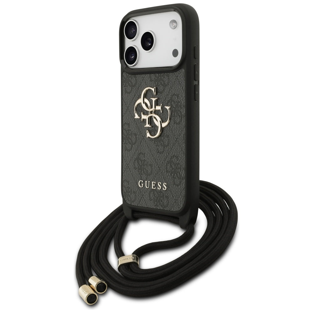 Husa pentru Apple iPhone 17 Pro, Guess, Crossbody Cord 4G Big Log, Neagra