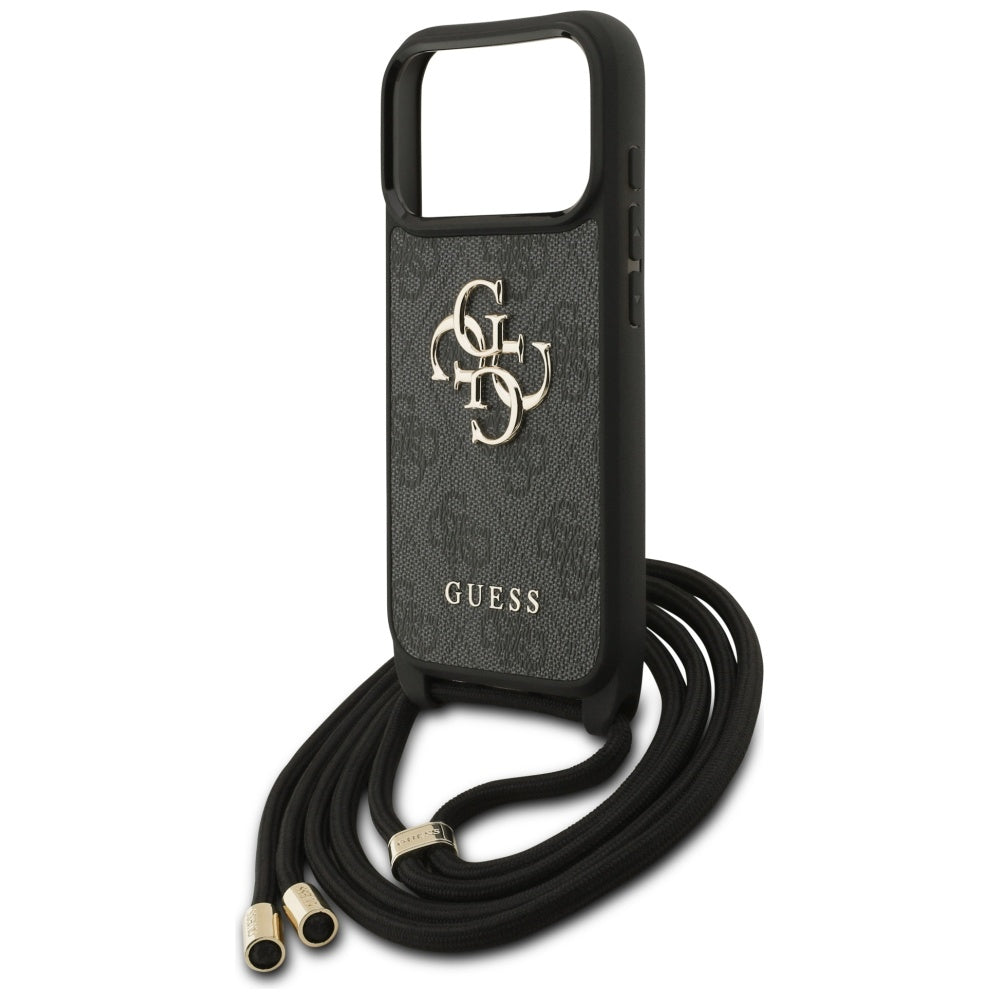 Husa pentru Apple iPhone 17 Pro, Guess, Crossbody Cord 4G Big Log, Neagra