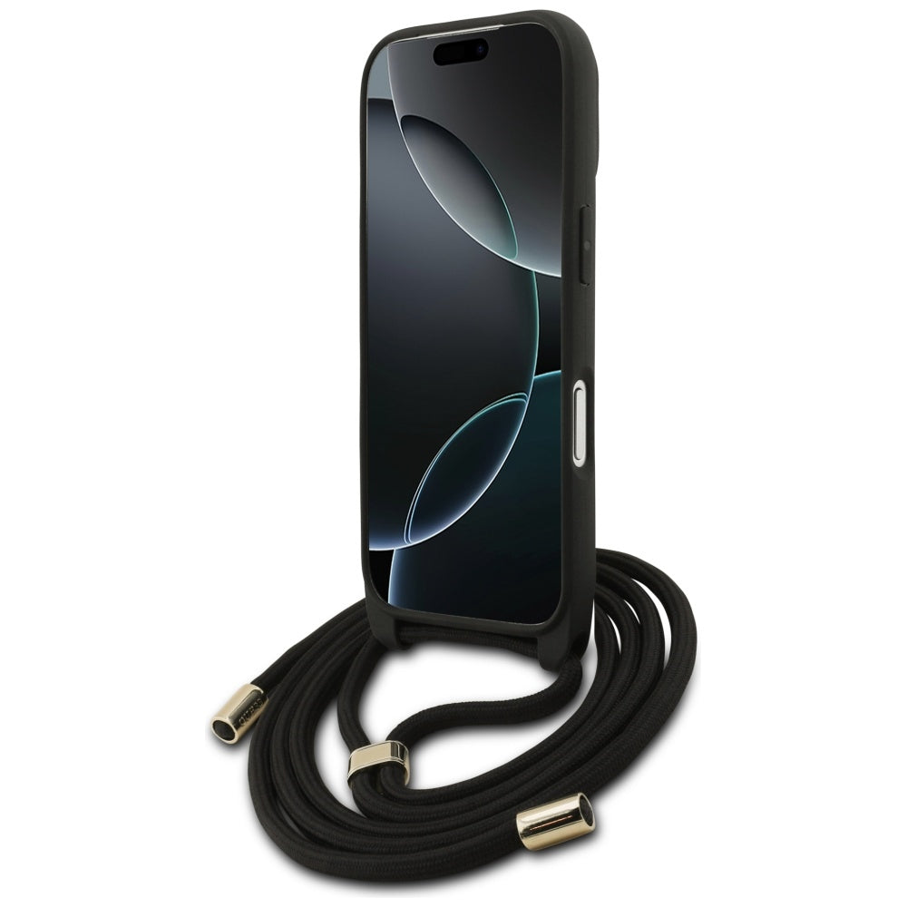 Husa pentru Apple iPhone 17 Pro, Guess, Crossbody Cord 4G Big Log, Neagra