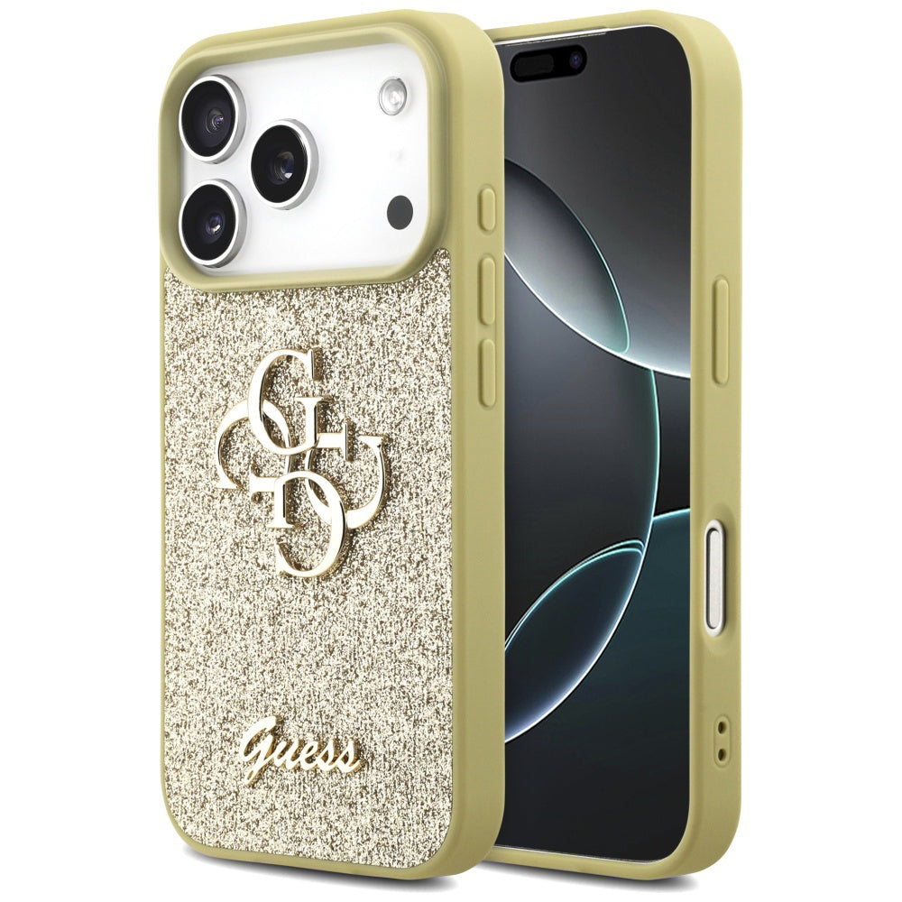 Husa pentru Apple iPhone 17 Pro, Guess, Fixed Glitter Big 4G, Aurie