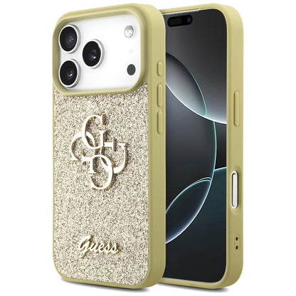 Husa pentru Apple iPhone 17 Pro, Guess, Fixed Glitter Big 4G, Aurie