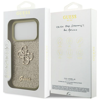 Husa pentru Apple iPhone 17 Pro, Guess, Fixed Glitter Big 4G, Aurie