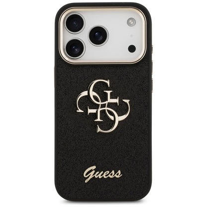 Husa pentru Apple iPhone 17 Pro, Guess, Fixed Glitter Big 4G Metal Frame, Neagra
