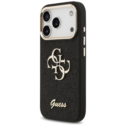 Husa pentru Apple iPhone 17 Pro, Guess, Fixed Glitter Big 4G Metal Frame, Neagra