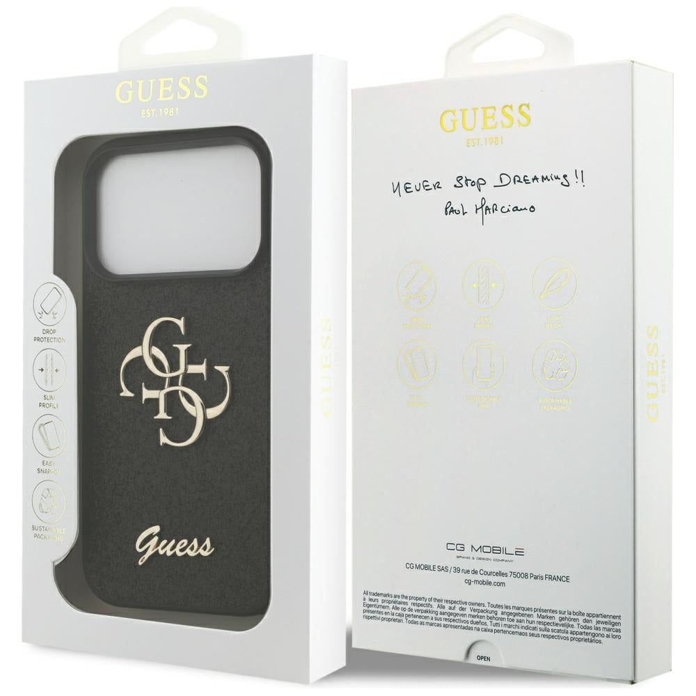 Husa pentru Apple iPhone 17 Pro, Guess, Fixed Glitter Big 4G, Neagra