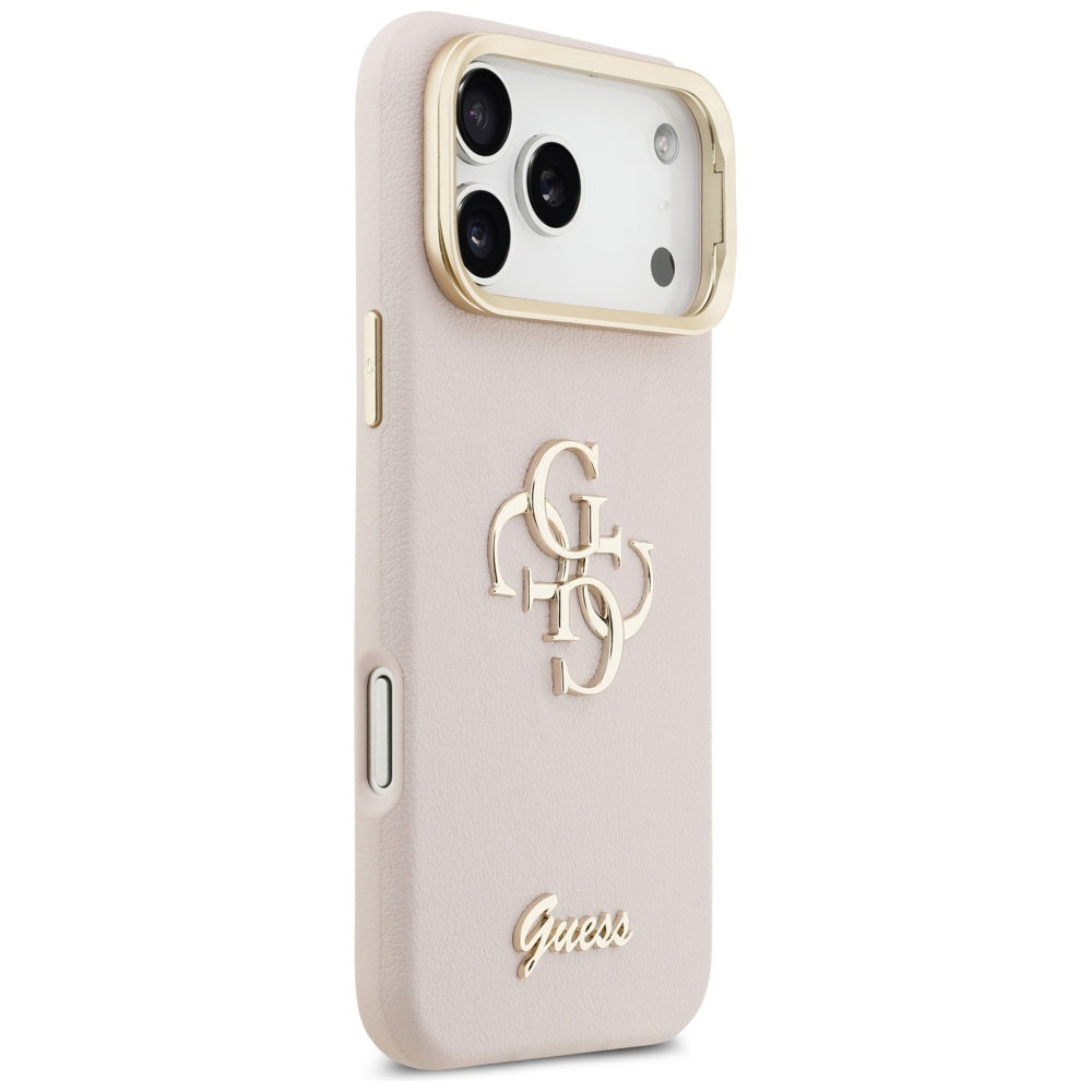 Husa pentru Apple iPhone 17 Pro, Guess, Grained Big 4G Stand Camera, Roz