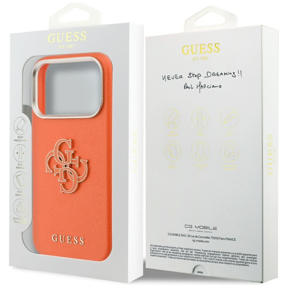 Husa pentru Apple iPhone 17 Pro, Guess, Resin Logo, Portocalie