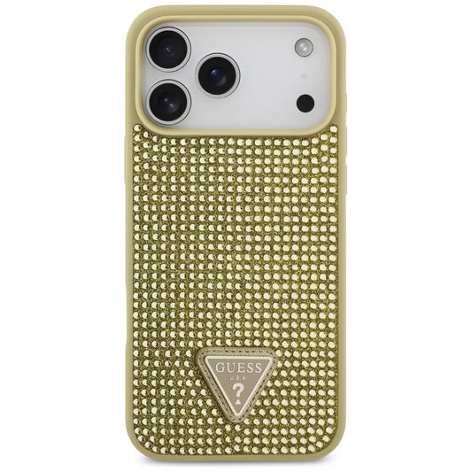 Husa pentru Apple iPhone 17 Pro, Guess, Rhinestone Triangle Logo, Aurie