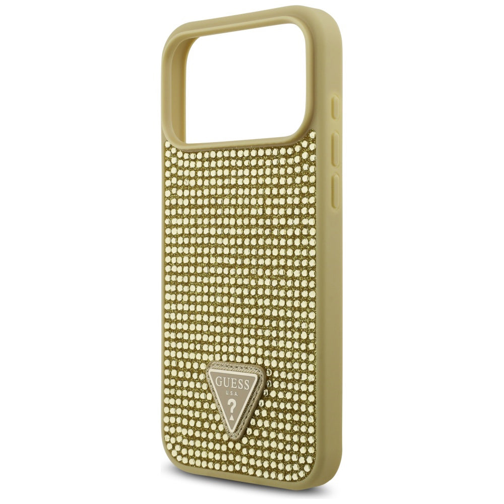 Husa pentru Apple iPhone 17 Pro, Guess, Rhinestone Triangle Logo, Aurie