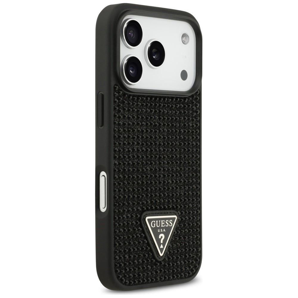 Husa pentru Apple iPhone 17 Pro, Guess, Rhinestone Triangle Logo, Neagra