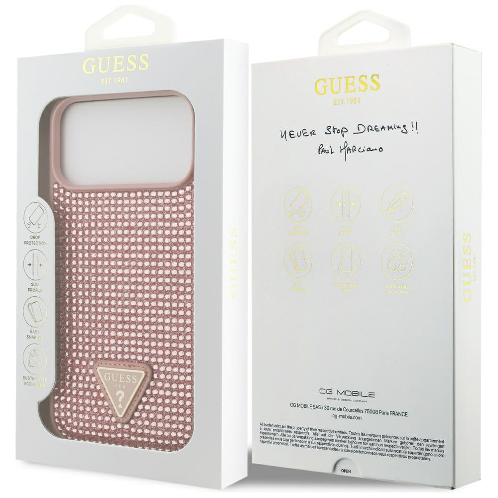 Husa pentru Apple iPhone 17 Pro, Guess, Rhinestone Triangle Logo, Roz