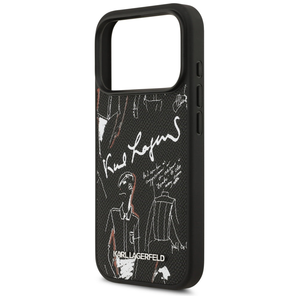 Husa pentru Apple iPhone 17 Pro, Karl Lagerfeld, Grained Pattern Logo, Neagra