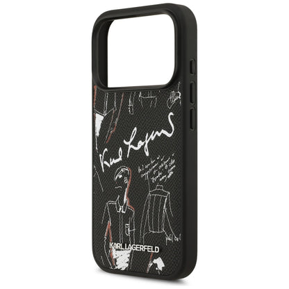 Husa pentru Apple iPhone 17 Pro, Karl Lagerfeld, Grained Pattern Logo, Neagra