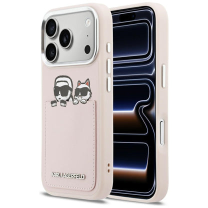 Husa pentru Apple iPhone 17 Pro, Karl Lagerfeld, Karl & Choupette Print with Pocket, Roz