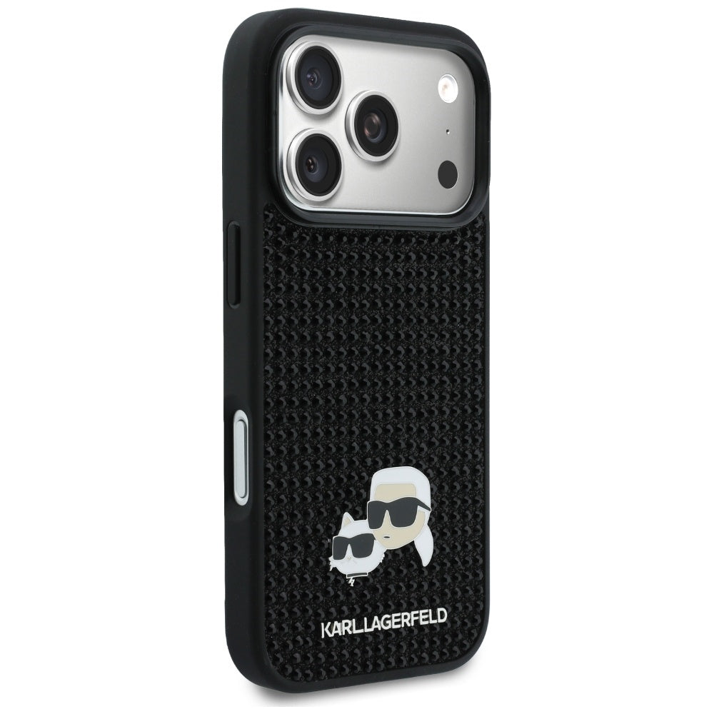 Husa pentru Apple iPhone 17 Pro, Karl Lagerfeld, Rhinestone Karl & Choupette Pins, Neagra