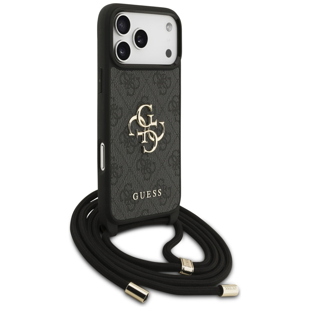 Husa pentru Apple iPhone 17 Pro Max, Guess, 4G CBDY Big Logo with Cord Strap, Neagra