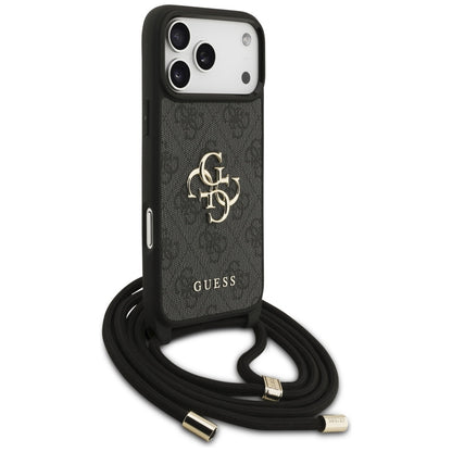Husa pentru Apple iPhone 17 Pro Max, Guess, 4G CBDY Big Logo with Cord Strap, Neagra