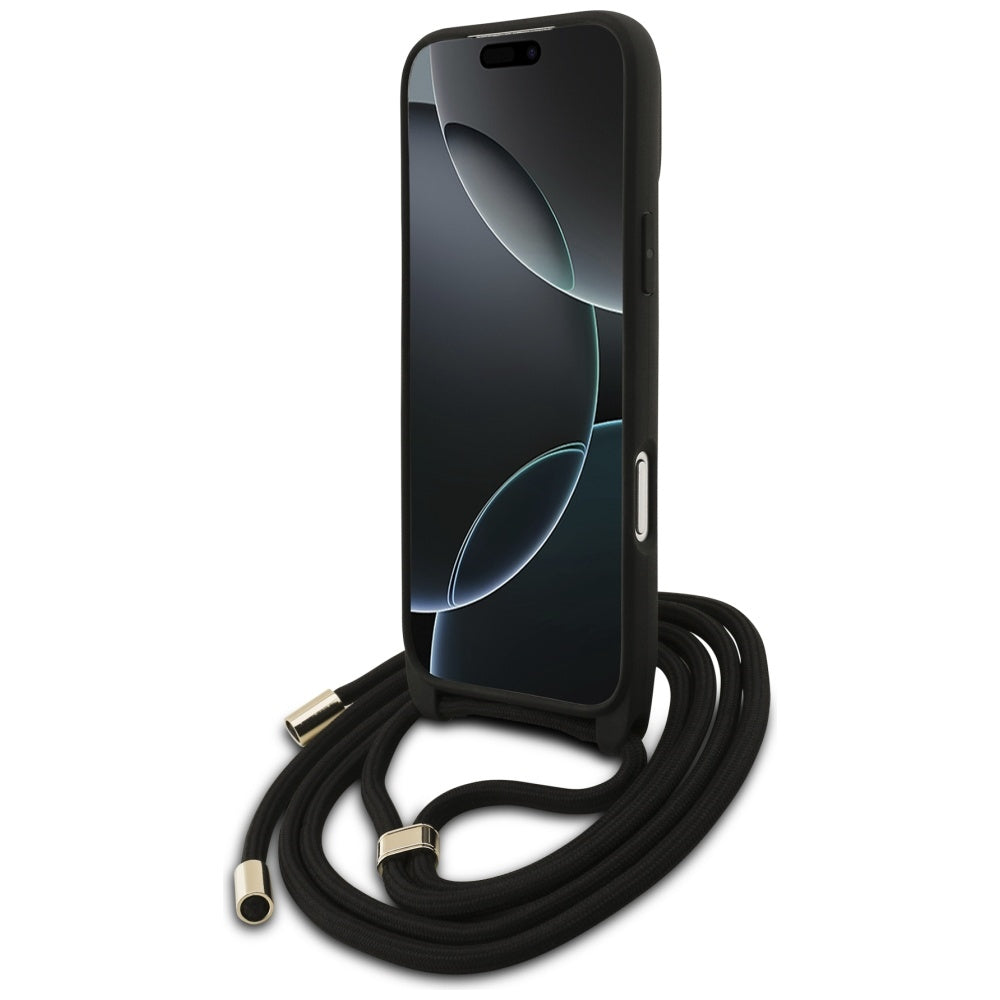 Husa pentru Apple iPhone 17 Pro Max, Guess, 4G CBDY Big Logo with Cord Strap, Neagra