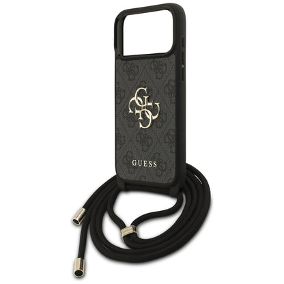 Husa pentru Apple iPhone 17 Pro Max, Guess, 4G CBDY Big Logo with Cord Strap, Neagra