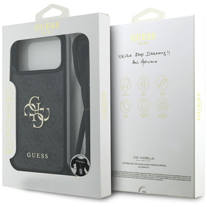 Husa pentru Apple iPhone 17 Pro Max, Guess, 4G CBDY Big Logo with Cord Strap, Neagra