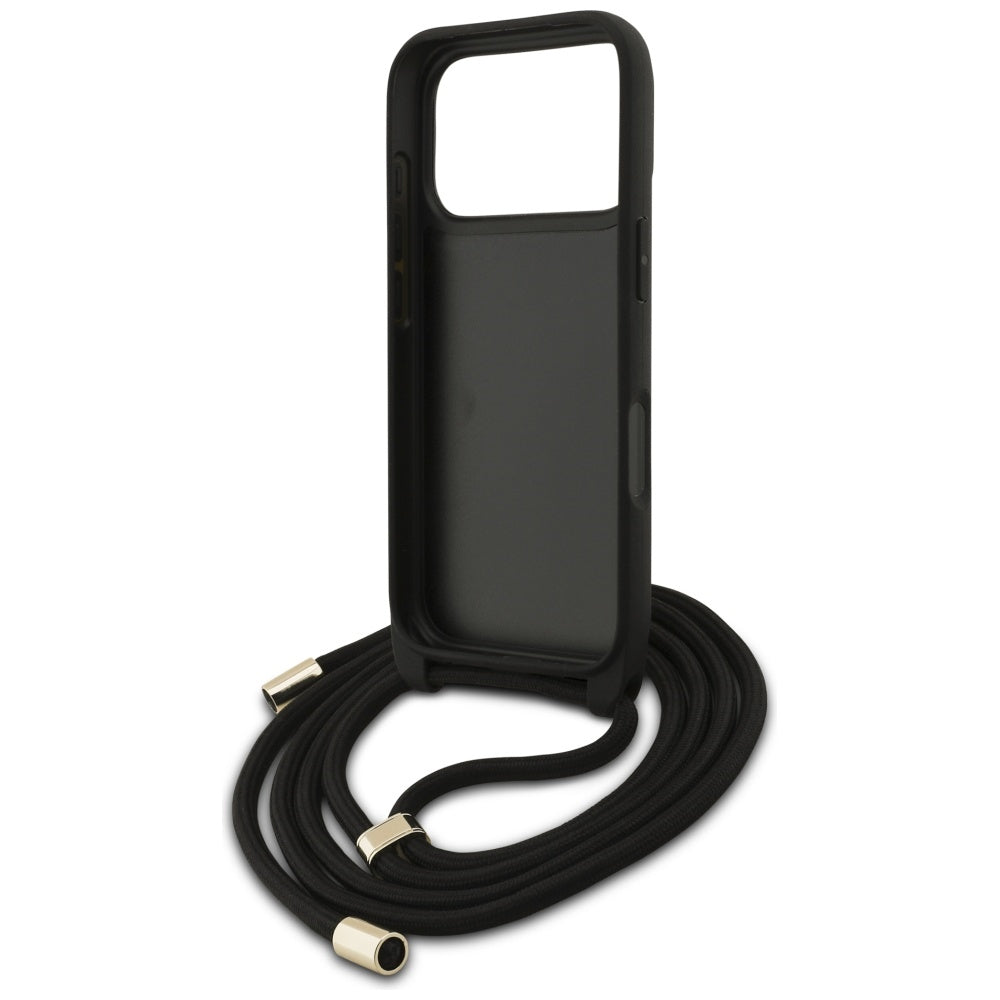 Husa pentru Apple iPhone 17 Pro Max, Guess, 4G CBDY Big Logo with Cord Strap, Neagra